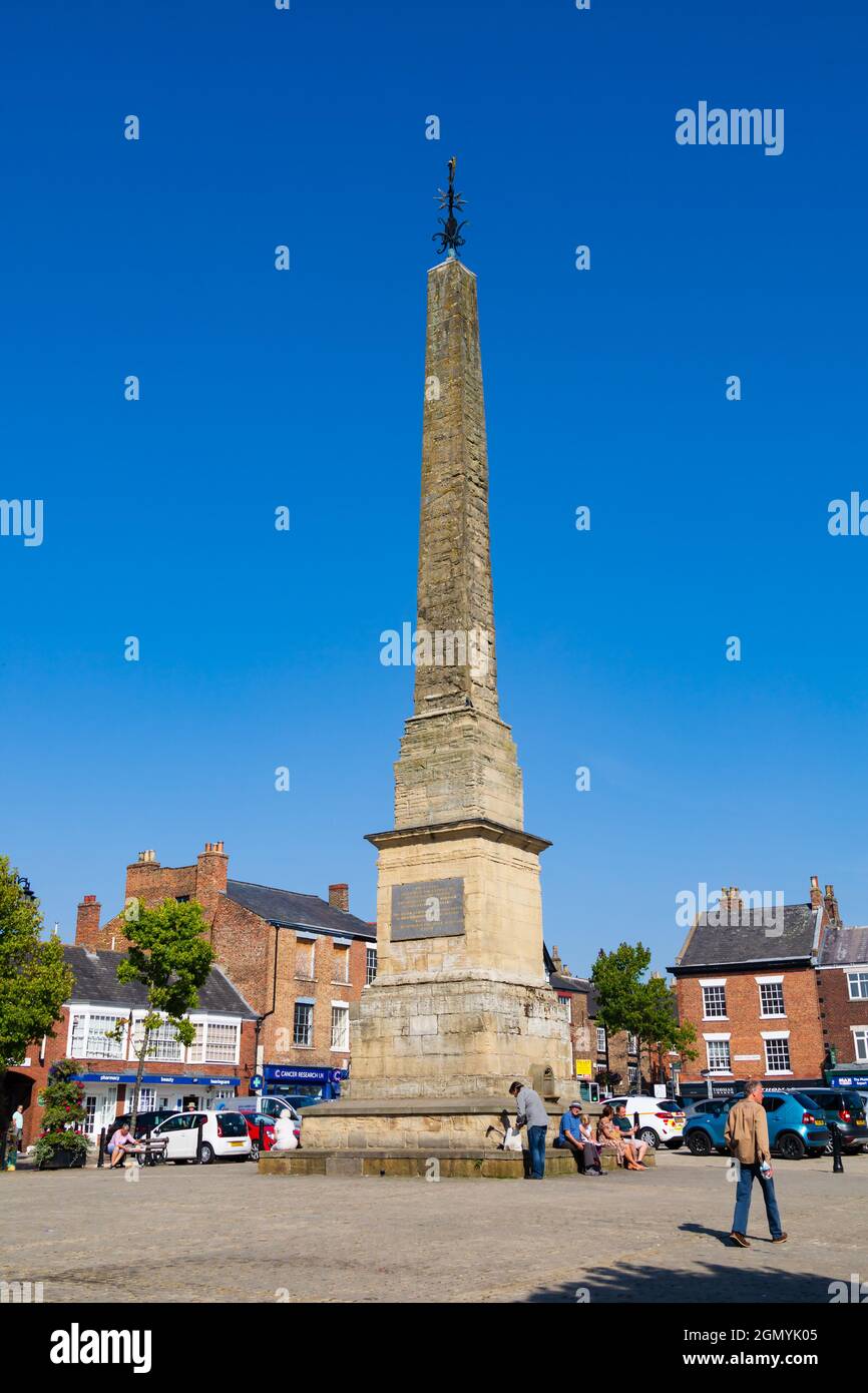 The Market Place and Obelisk, Ripon City, West Riding of North Yorkshire, England. Stock Photo