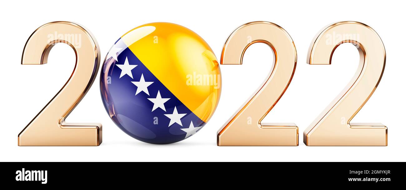 2022 with Bosnian flag, 3D rendering isolated on white background Stock ...