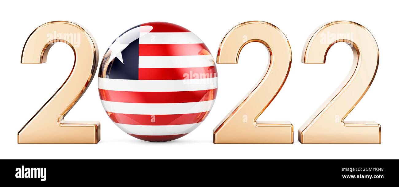 2022 with Liberian flag, 3D rendering isolated on white background ...