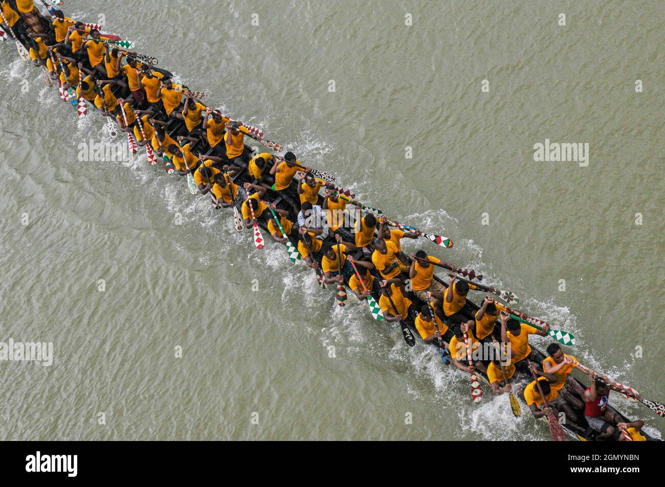 The traditional Bangladeshi Boat race contest on the Chenger Khal river ...