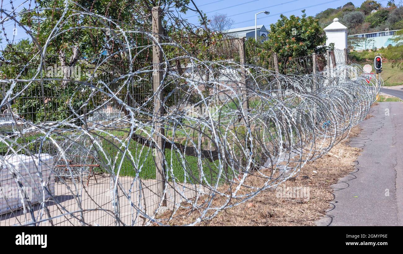 Razor wire installed on factory boundary fence for protection security