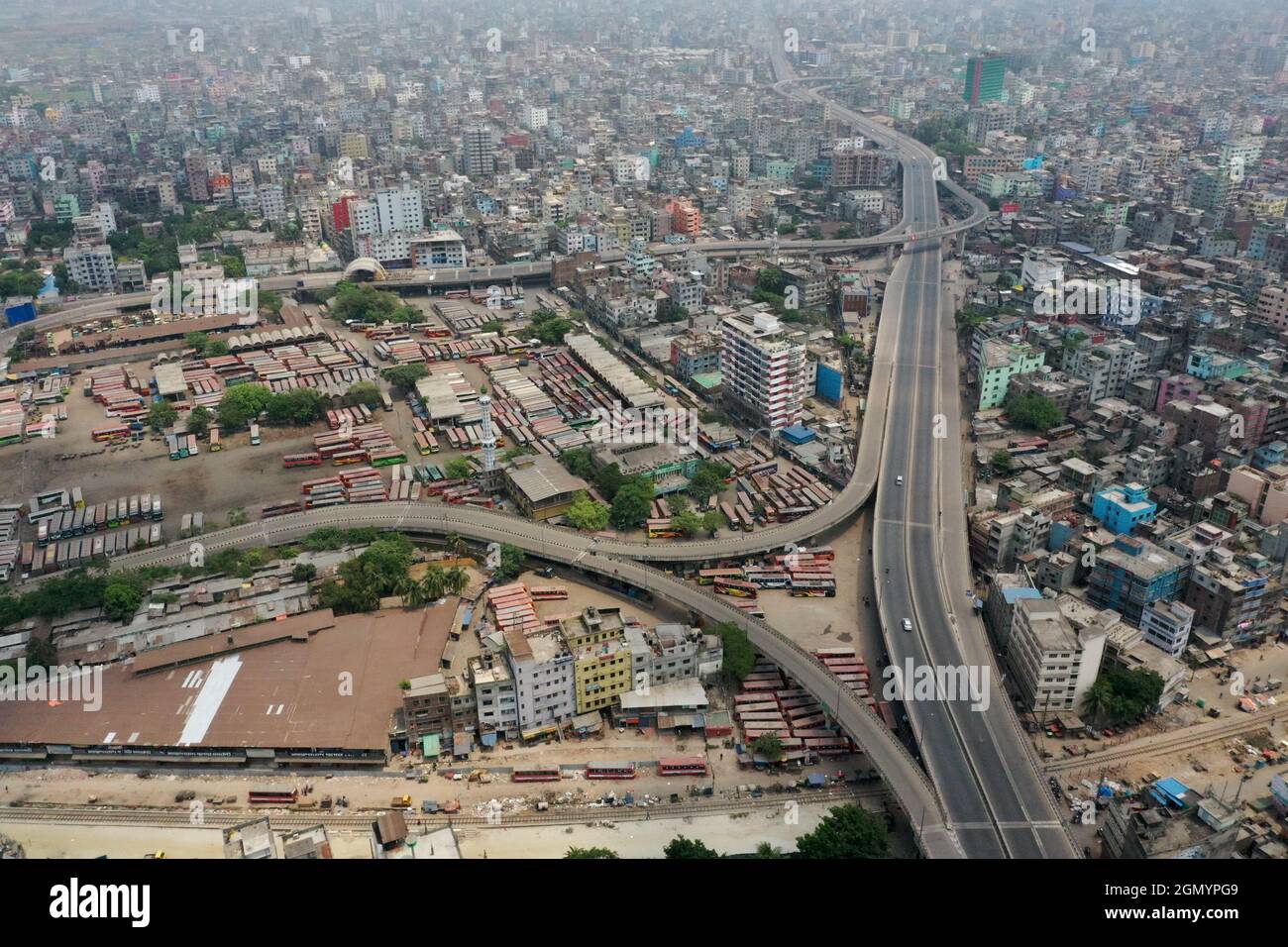 Dhaka, Bangladesh - April 15, 2021: The Bird's-eye view of Jatrabari area at Dhaka city in Bangladesh. Stock Photo