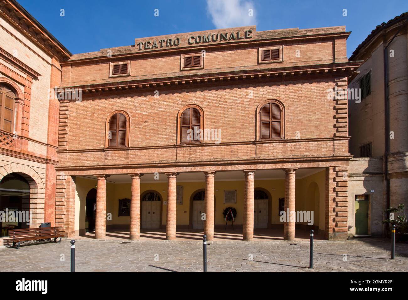 Village, Fortress, Theatre, Montecarotto, Marche, Italy, Europe Stock Photo