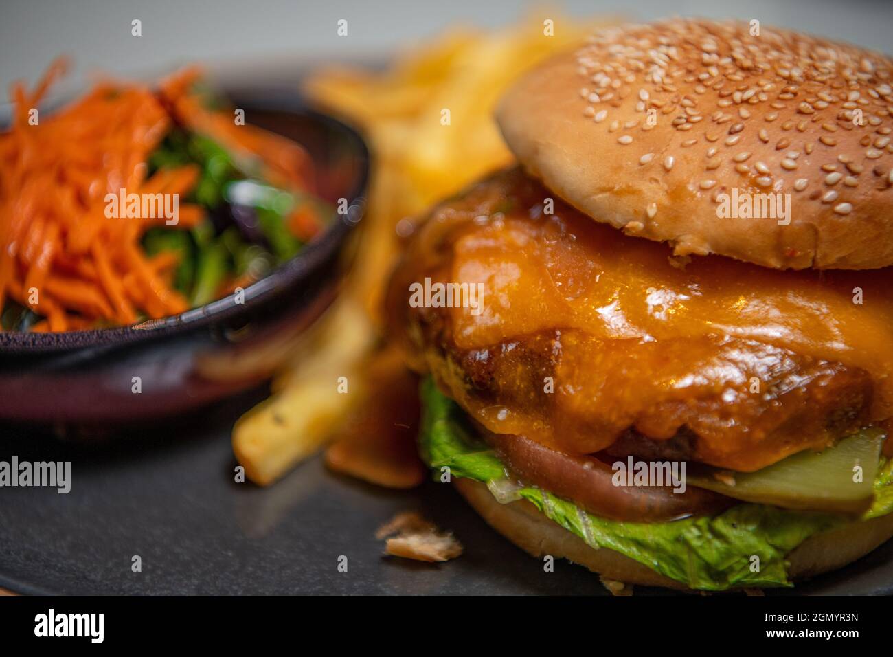 Craft beef burger and French fries Stock Photo