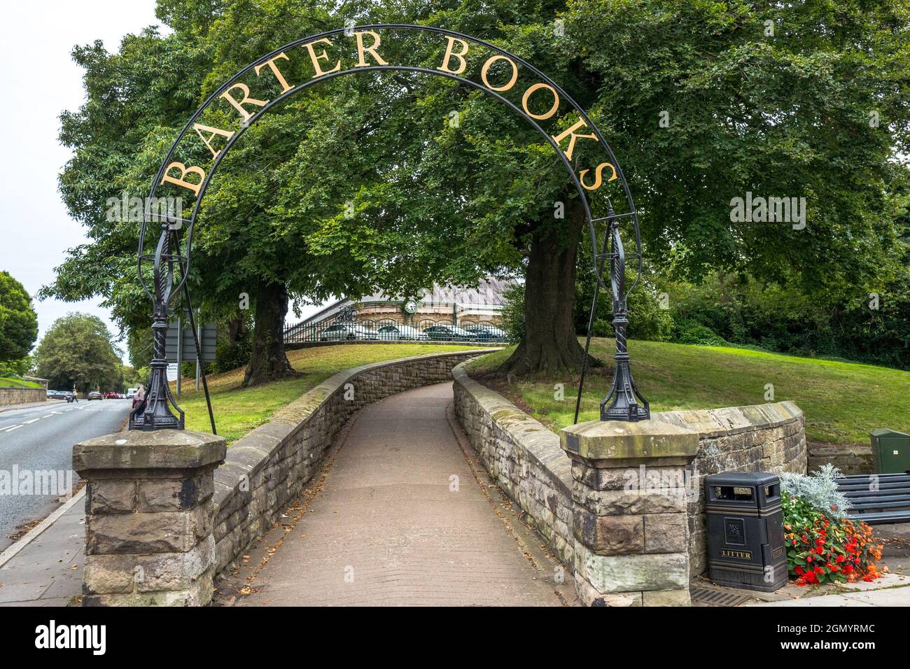 Barter Books metal archway leading to the largest secondhand book store. Stock Photo