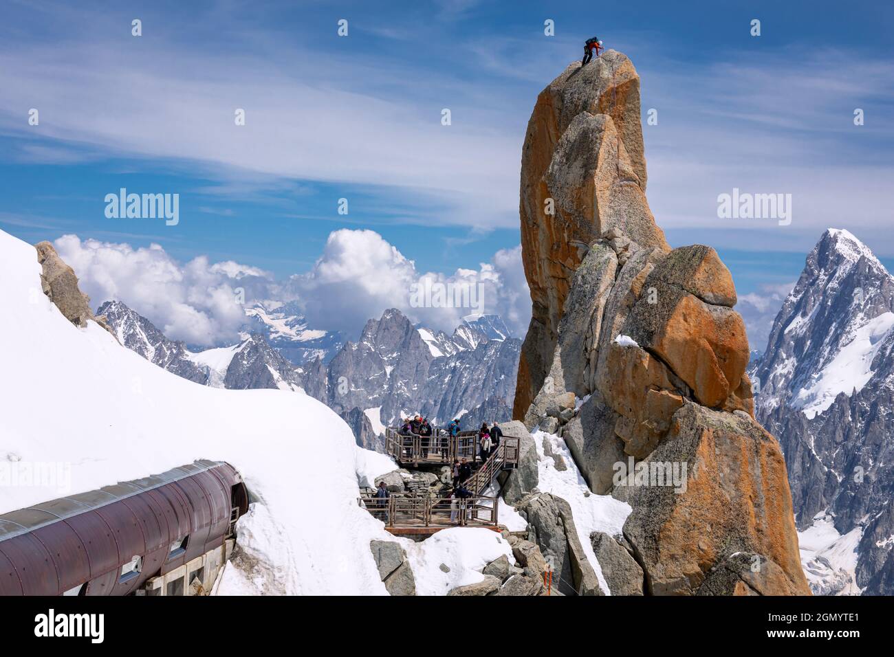 Climbers on the pinnacles near Mont Blanc, Chamonix, France Stock Photo