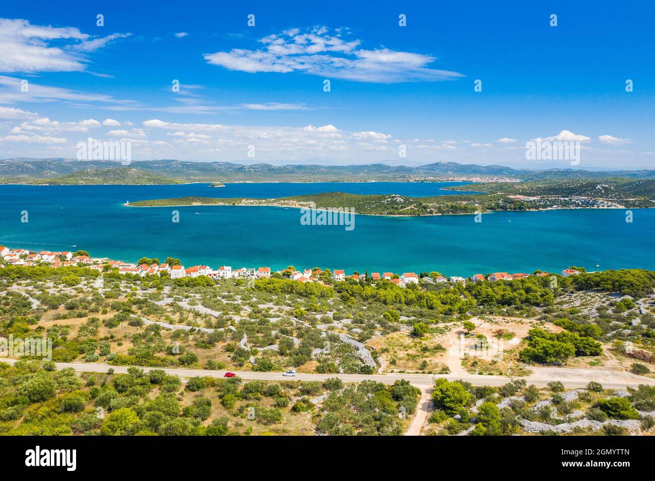 Shore of Murter island in Dalmatia, Croatia, aerial view Stock Photo