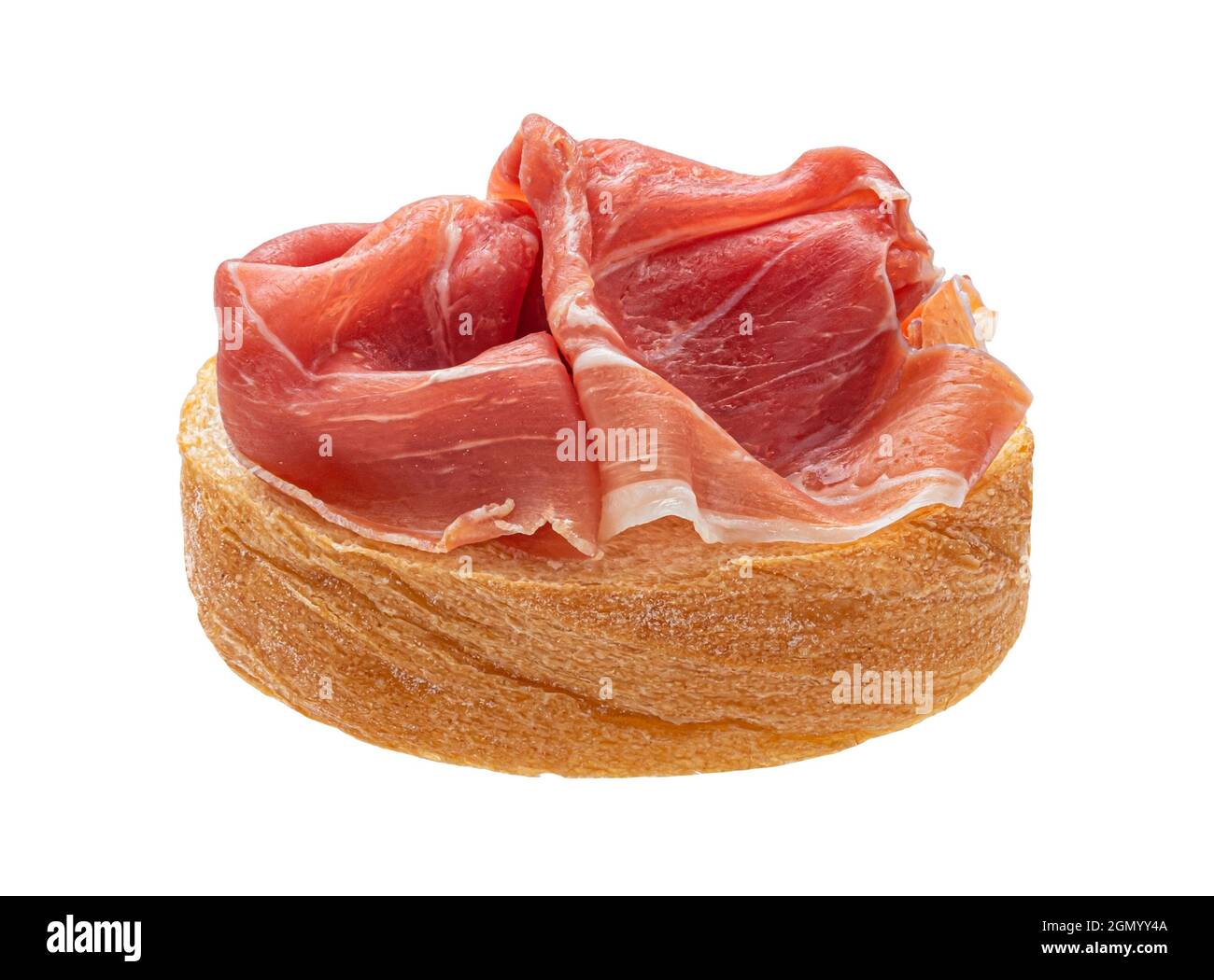 Toast with prosciutto isolated on white background Stock Photo Alamy