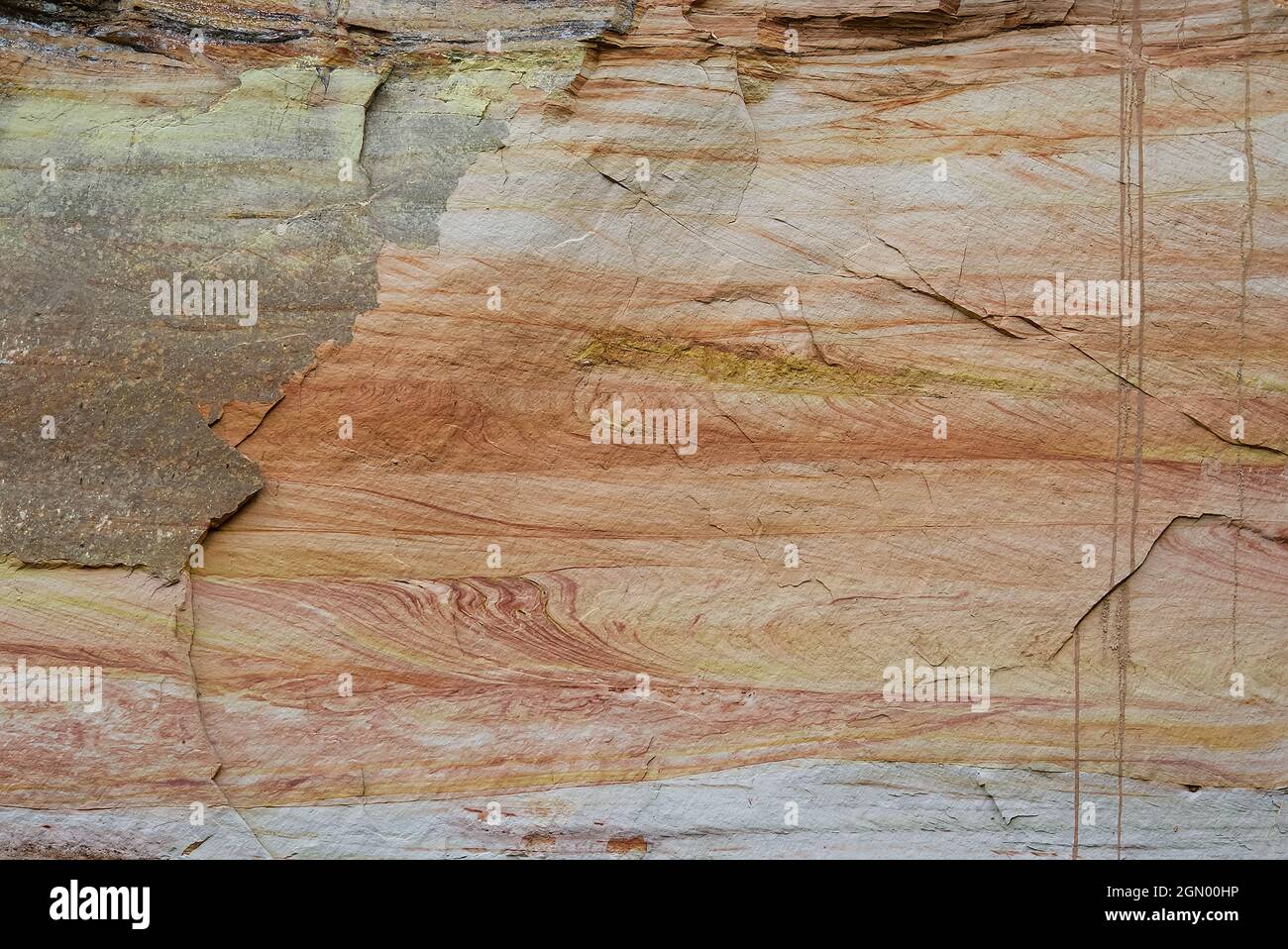 The texture of the layers of sandy rocks. Layers of sand deposits, Devonian horizons. Soil structure allow Sand swallow Stock Photo