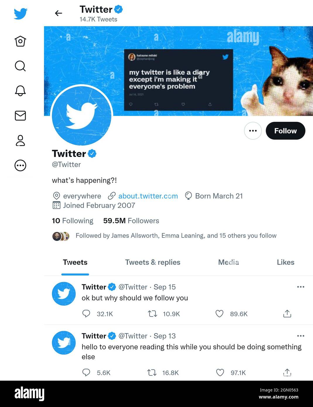 Twitter page (Sept 2021) of Twitter Stock Photo