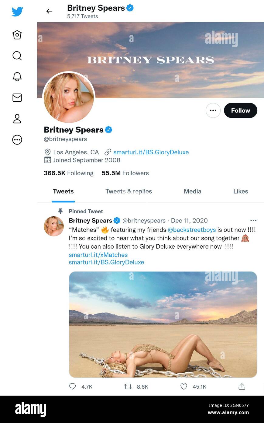 Twitter page (Sept 2021) of Britney Spears Stock Photo