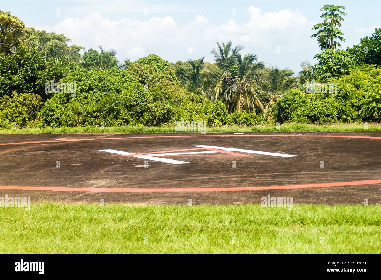 Helipad at Ile Royale, one of the islands of Iles du Salut (Islands of Salvation) in French Guiana Stock Photo