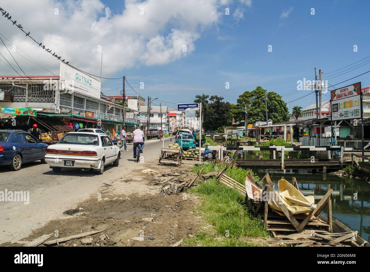 georgetown-guyana-august-10-2015-view-of-a-street-and-a-canal-in