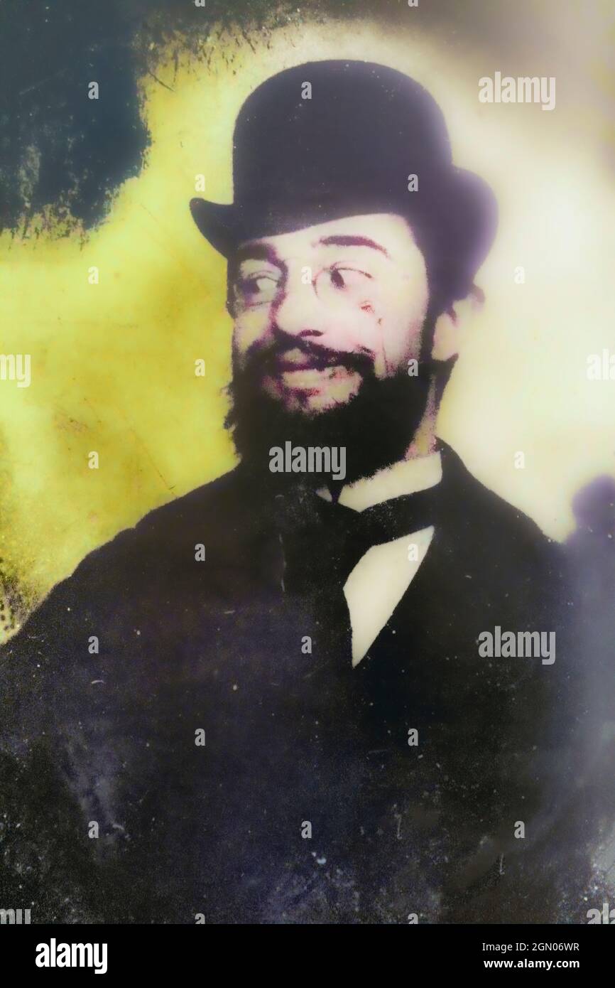Henri Toulouse-Lautrec, 1864 - 1901, French Post-Impressionist artist.  Portrait taken around 1890 by an unknown photographer.  Later colorization. Stock Photo