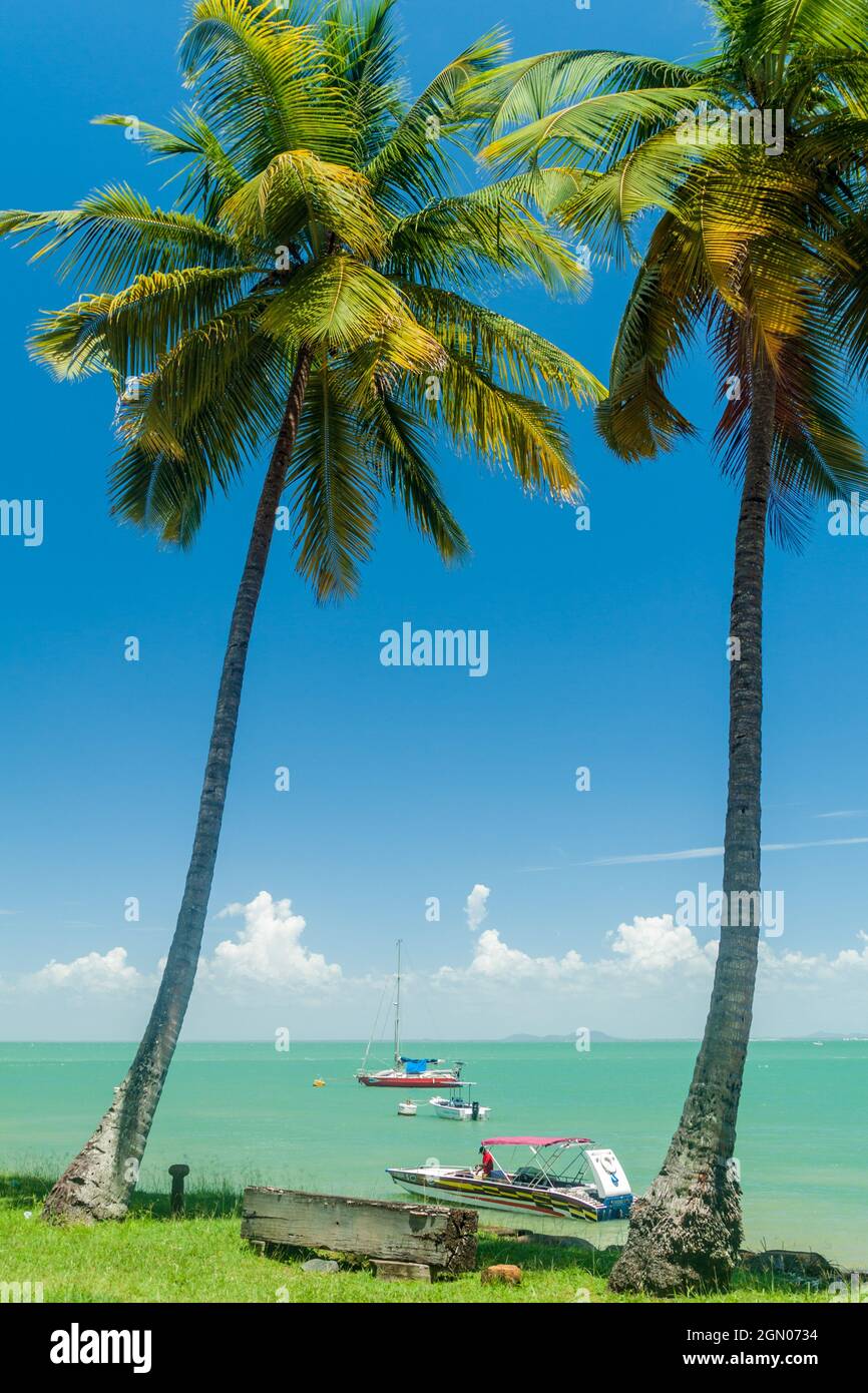 ILE ROYALE, FRENCH GUIANA AUGUST 2, 2015 Yachts anchored by Ile