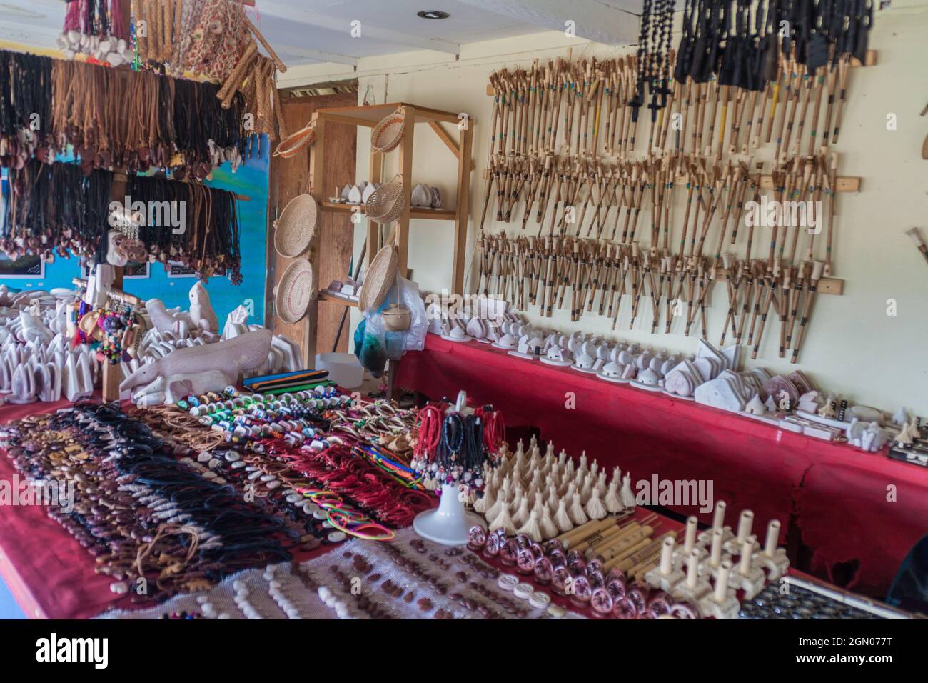 GRAN SABANA, VENEZUELA - AUGUST 13, 2015: Handmade souvenirs for sale in an indigenous village in Gran Sabana region of Venezuela Stock Photo