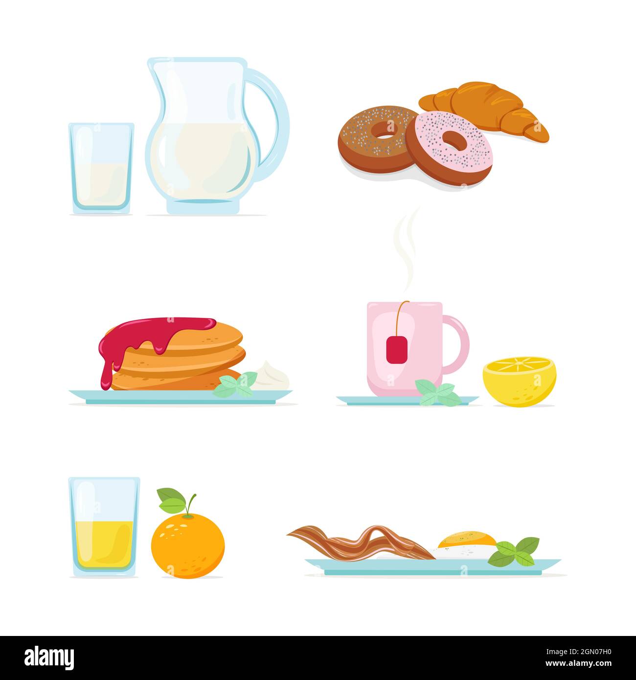 Illustration of breakfast in flat style set Stock Vector Image & Art ...