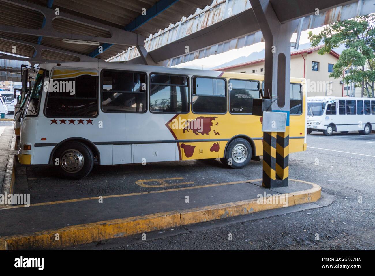 MERIDA, VENEZUELA - AUGUST 20, 2015: Small buses are waiting at a Bus station in Merida, Venezuela Stock Photo