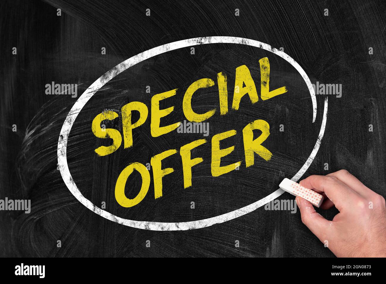 SPECIAL OFFER written on chalkboard, business concept Stock Photo