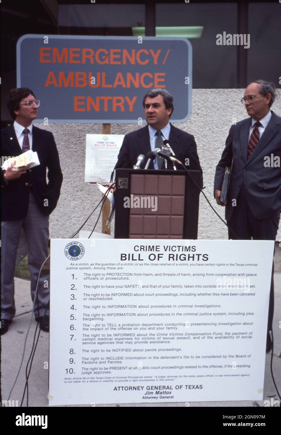 Austin Texas USA, circa 1990 Texas Attorney General JIM MATTOX holds a