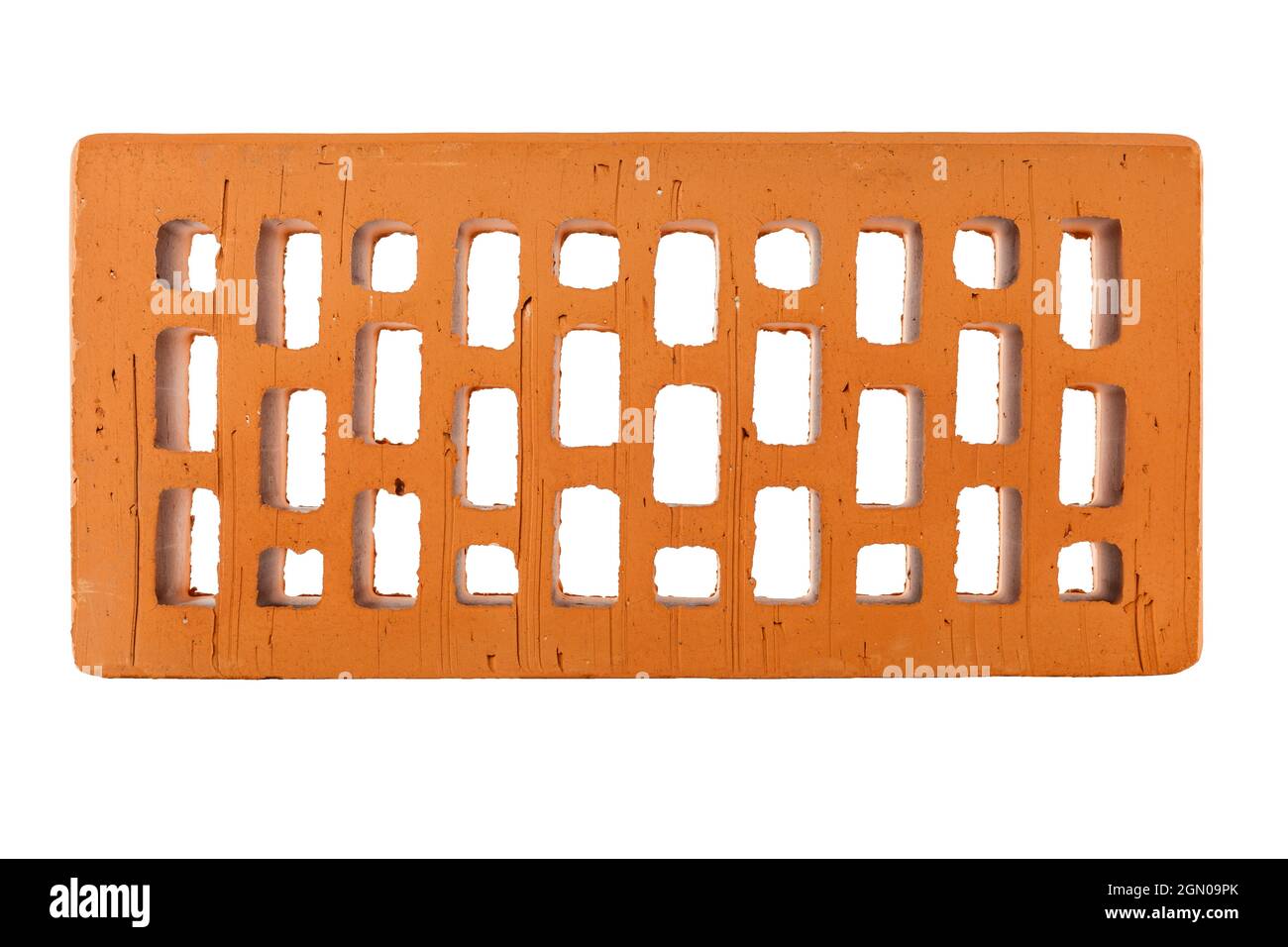 Perforated red brick isolated on white background Stock Photo