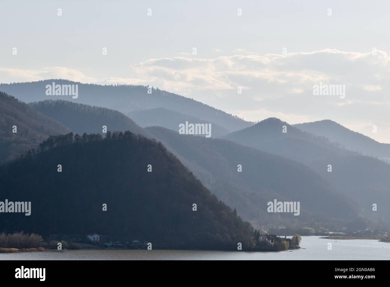 Scenic view of a mountainous landscape in Piatra Neamt, Romania Stock Photo