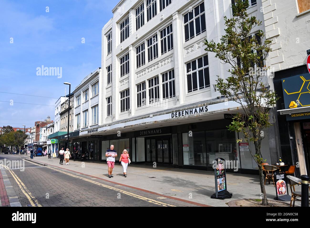 The closed down Debenhams Department store in Worthing , West Sussex , England , UK  Photograph taken by Simon Dack Stock Photo