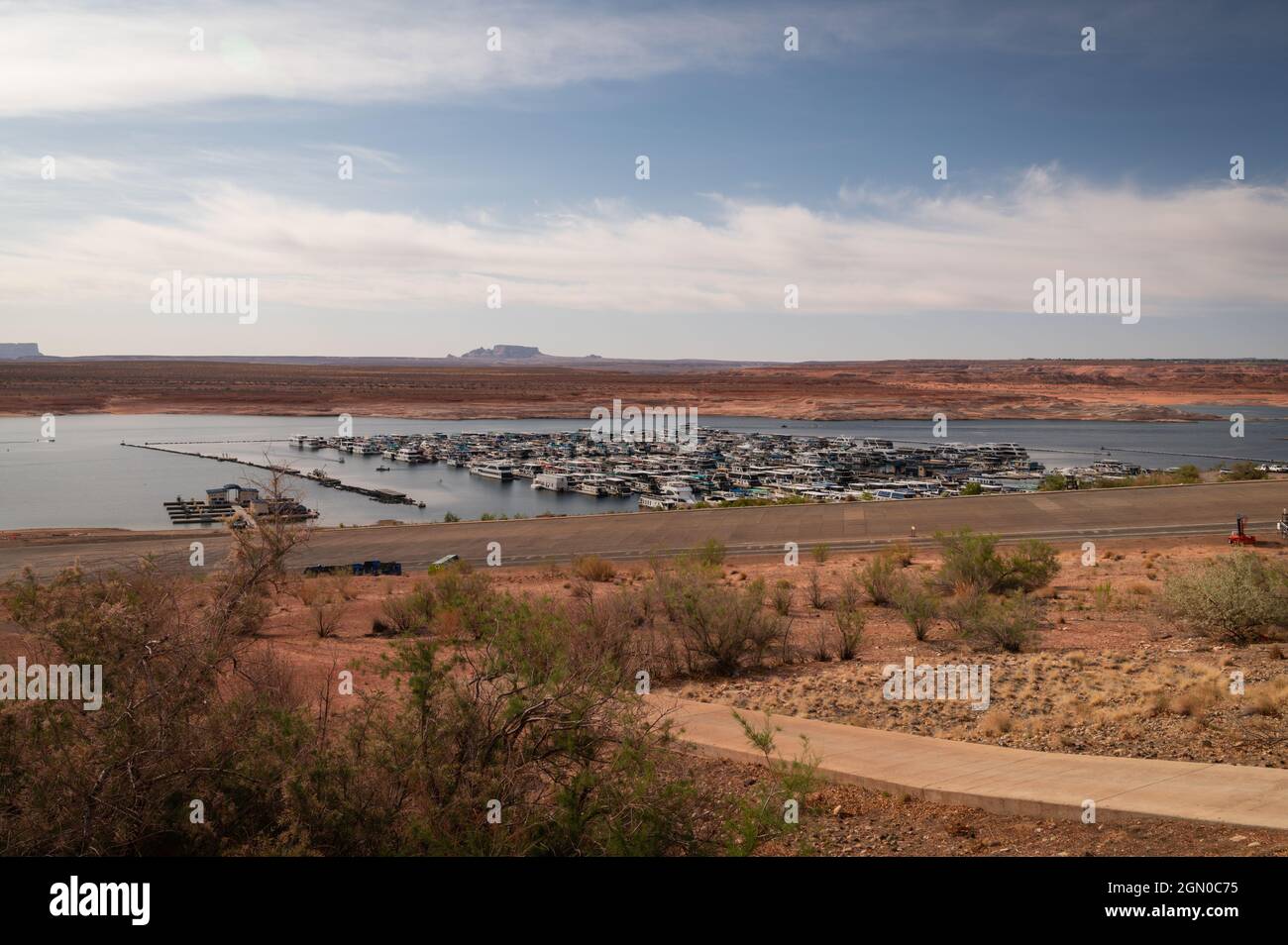 Marina at Lake Powell, Arizona, with House Boats. Low water level due