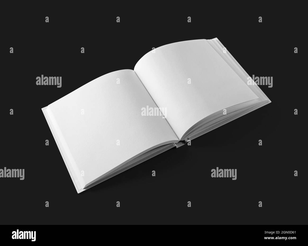 Mockup of opened blank booklet on black paper background. Isolated with