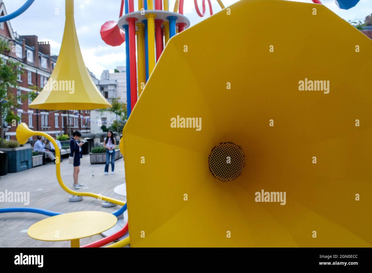 Brown Hart Gardens, Mayfair, London, UK. 21st Sept 2021. London Design Festival. Sonic Bloom curated by Alter-Projects, designed by sound artist and designer, Yuri Suzuki, in Brown Hart Gardens, Mayfair. Credit: Matthew Chattle/Alamy Live News Stock Photo