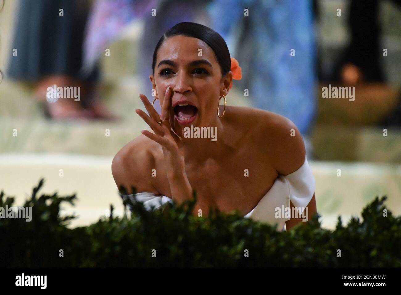 Alexandria Ocasio-Cortez attends The 2021 Met Gala Celebrating In America: A Lexicon Of Fashion at The Metropolitan Museum of Art on September 13, 202 Stock Photo