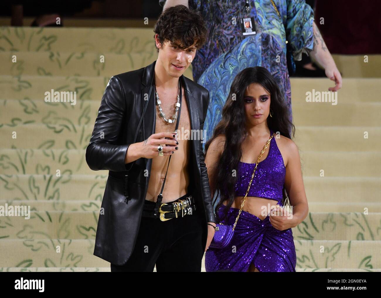 Shawn Mendes and Camila Cabello attend The 2021 Met Gala Celebrating In America: A Lexicon Of Fashion at The Metropolitan Museum of Art on September 1 Stock Photo