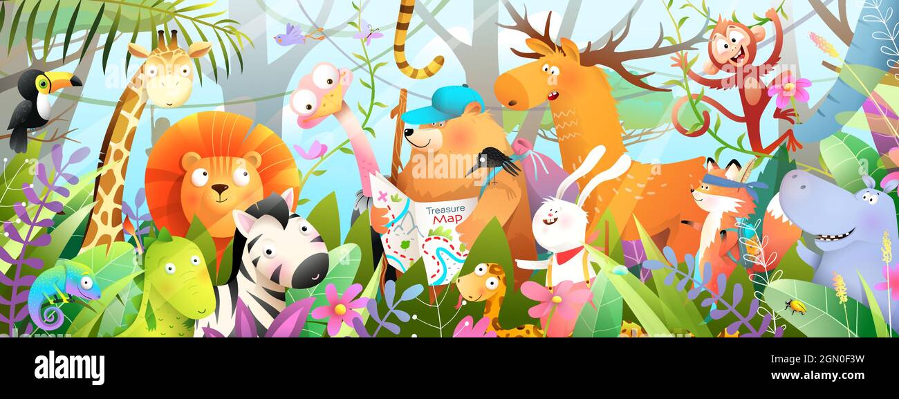 Scout Kids Jungle Animals and Nature Adventures Stock Vector