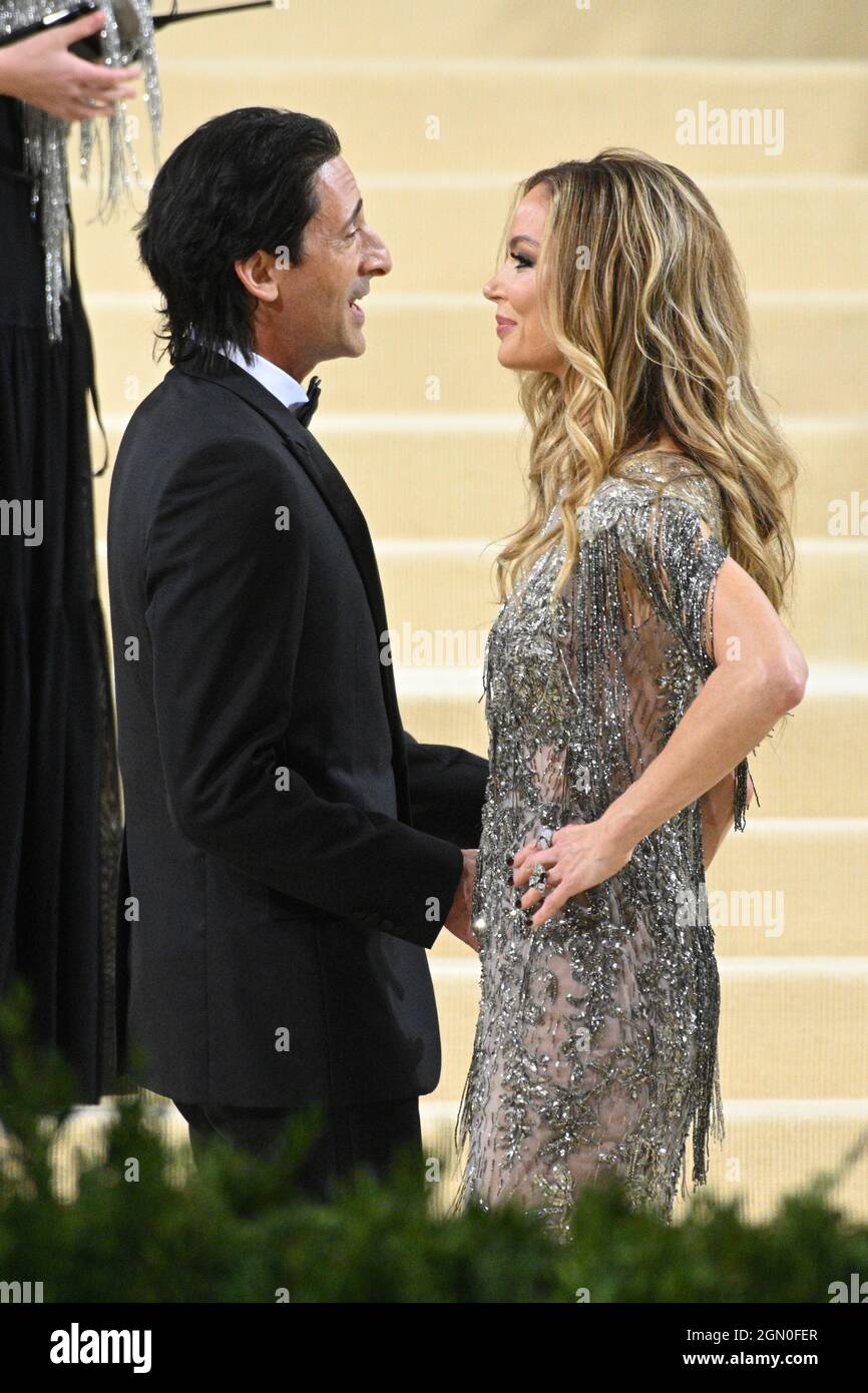Adrien Brody and Georgina Chapman attend The 2021 Met Gala Celebrating In America: A Lexicon Of Fashion at The Metropolitan Museum of Art on September Stock Photo
