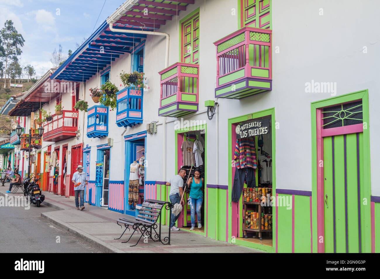 SALENTO, COLOMBIA SEPTEMBER 7, 2015 Colorful decorated houses on