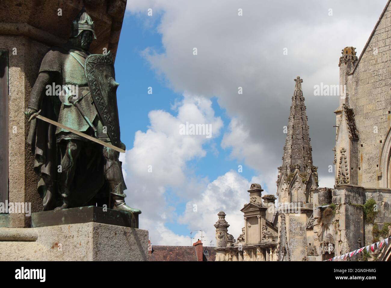 guillaume le conquérant monument and trinity church in falaise in normandy (france) Stock Photo