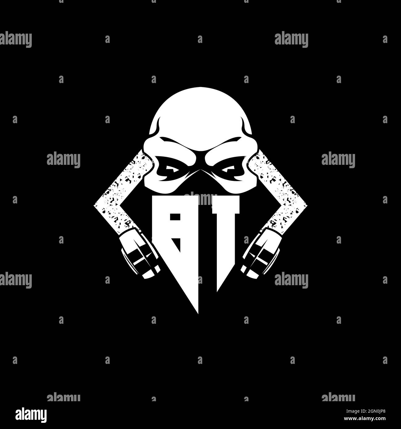BI Monogram ESport Gaming with Skull Mask Shape Style Vector Stock Vector