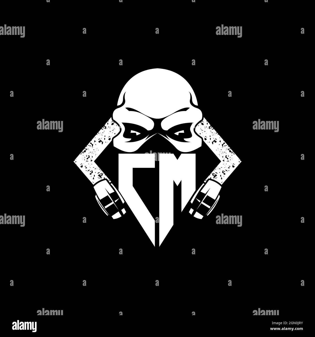 CM Monogram ESport Gaming with Skull Mask Shape Style Vector Stock Vector