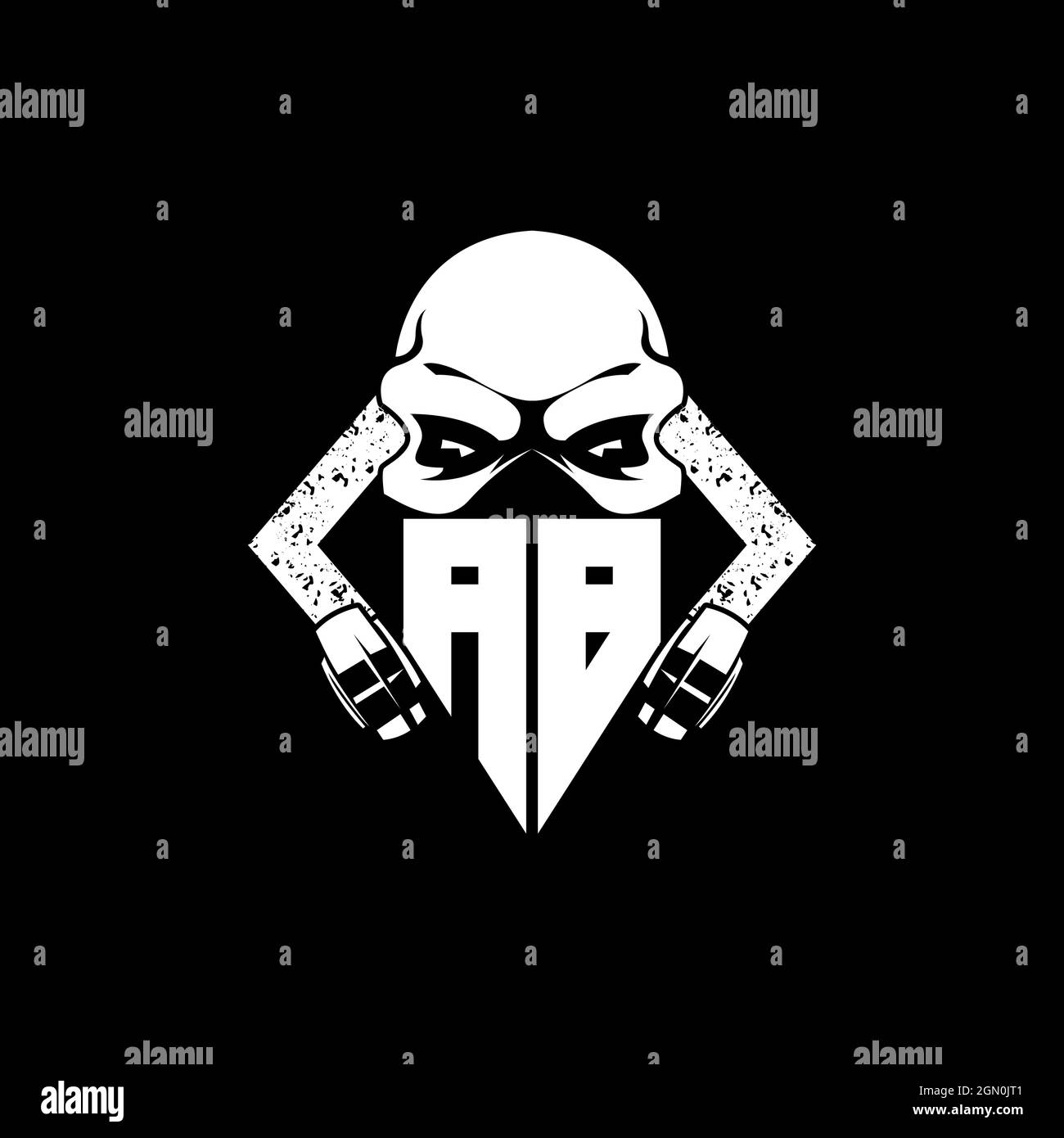 AB Monogram ESport Gaming with Skull Mask Shape Style Vector Stock Vector