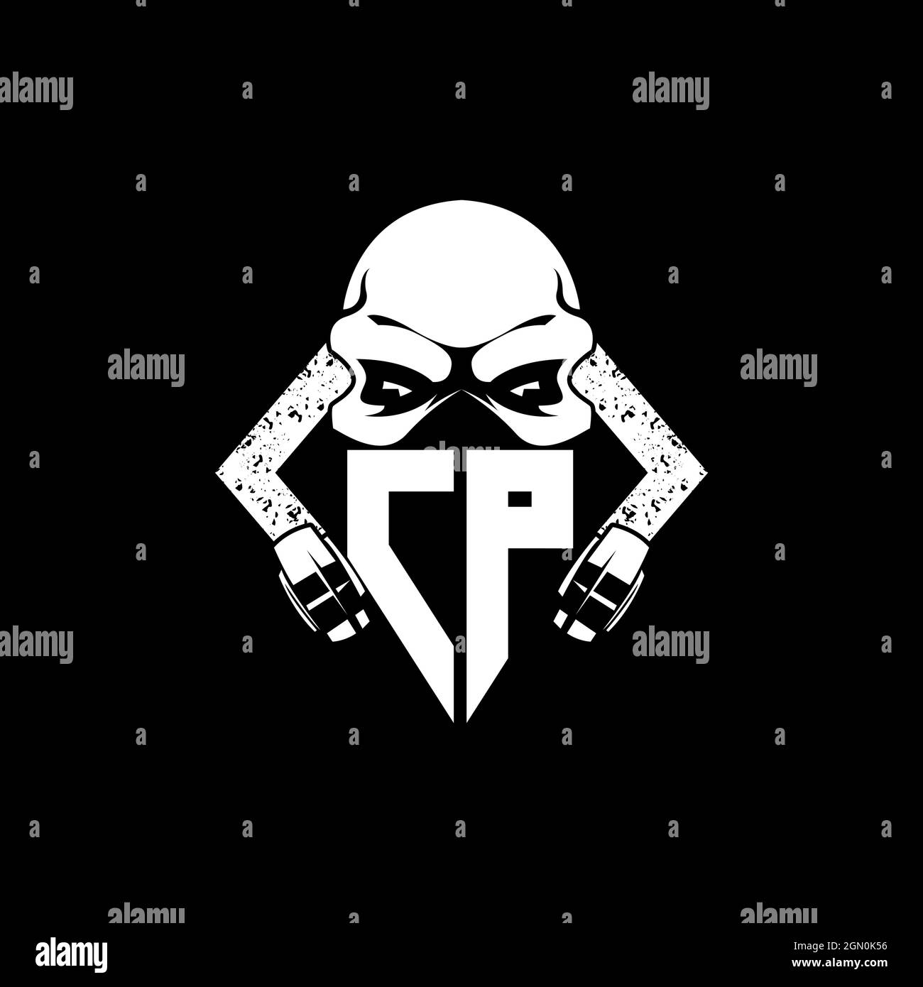CP Monogram ESport Gaming with Skull Mask Shape Style Vector Stock Vector