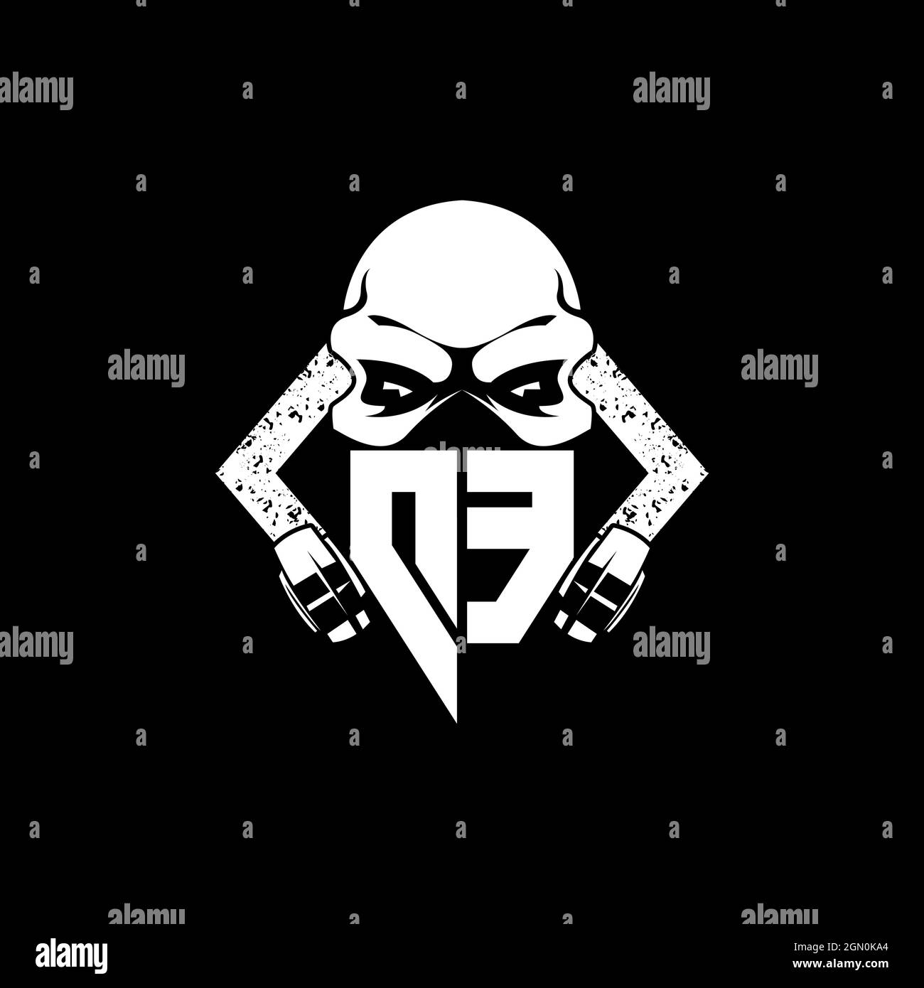 DE Monogram ESport Gaming with Skull Mask Shape Style Vector Stock Vector