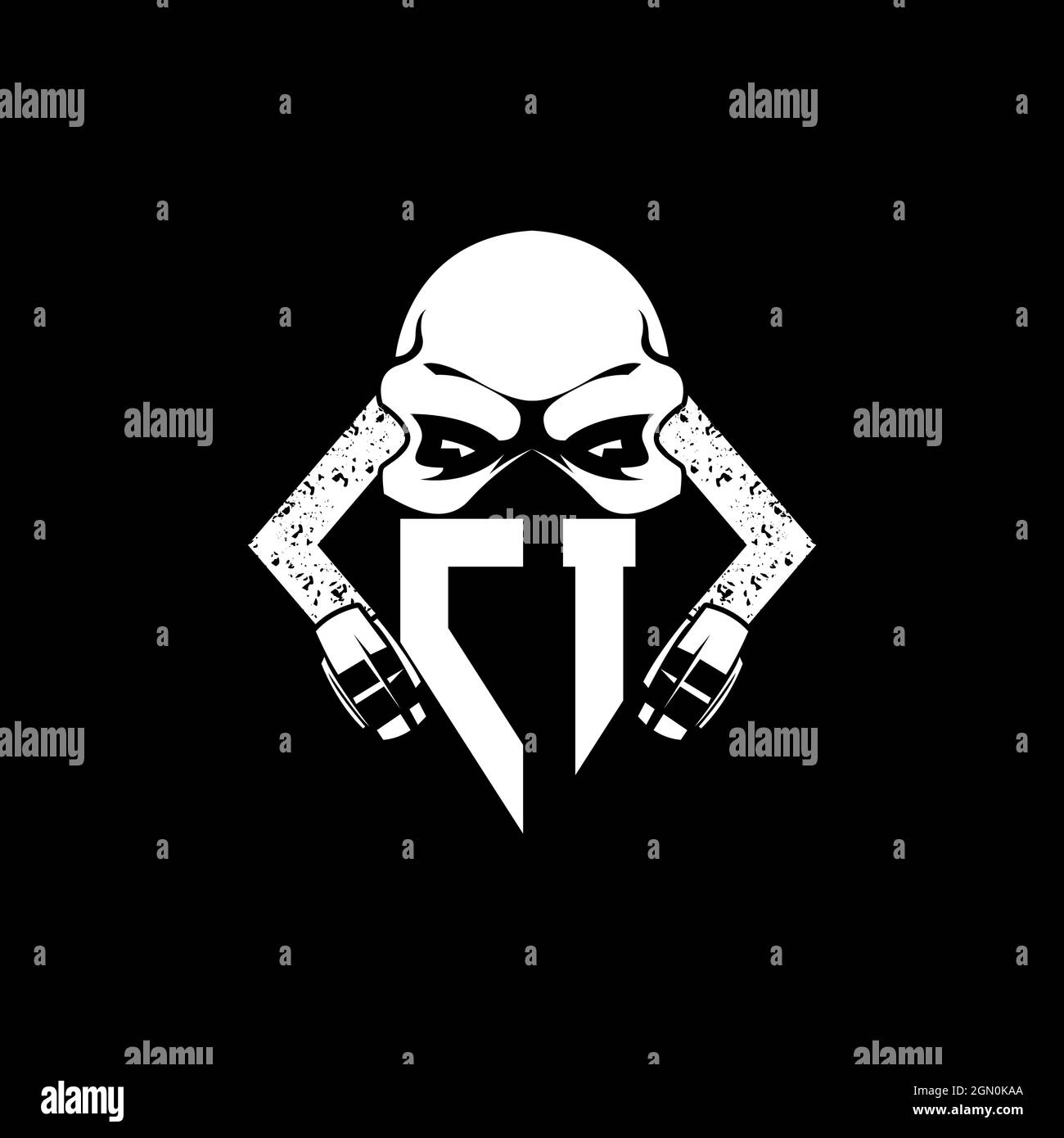 CI Monogram ESport Gaming with Skull Mask Shape Style Vector Stock Vector