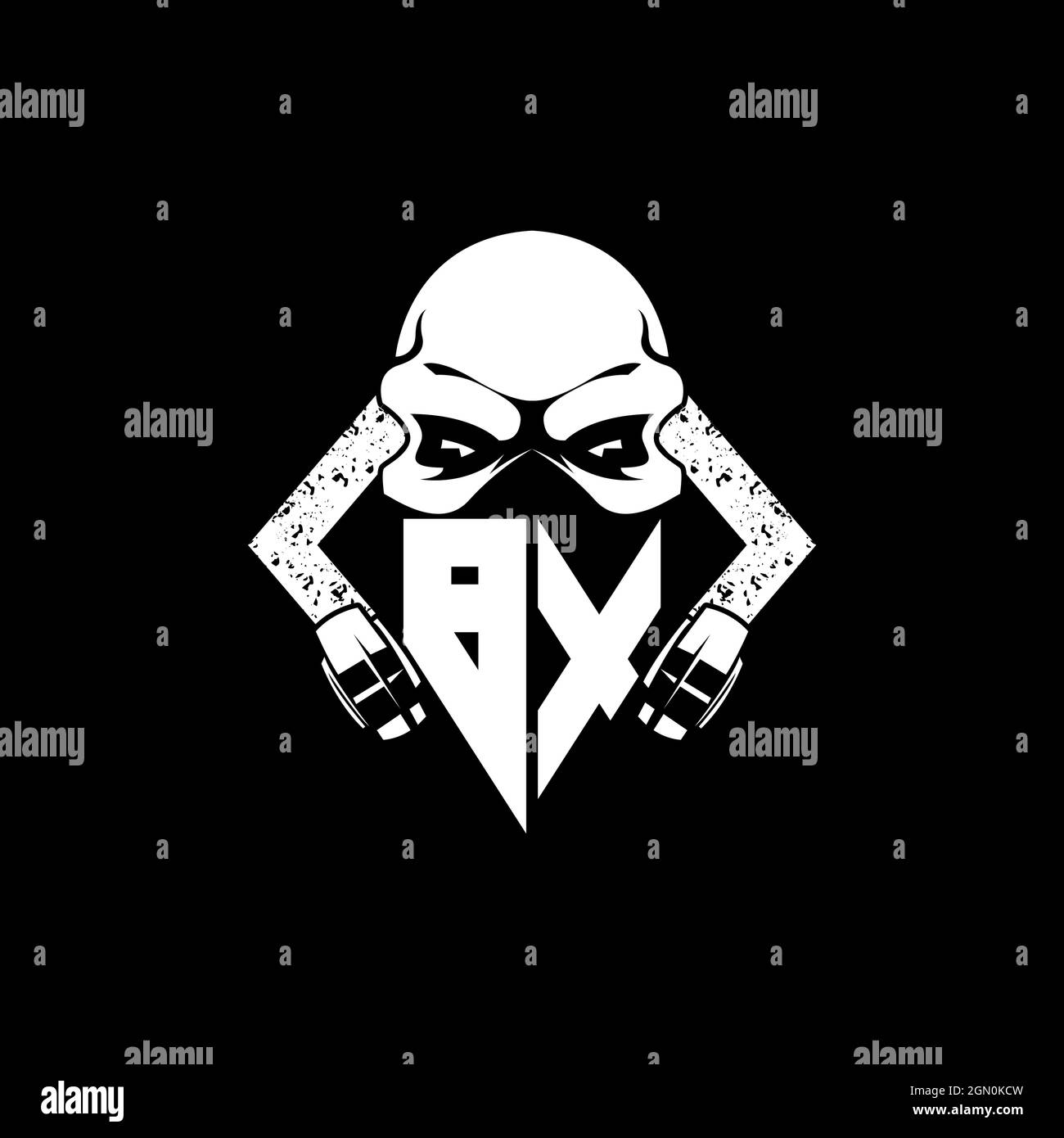 BX Monogram ESport Gaming with Skull Mask Shape Style Vector Stock Vector