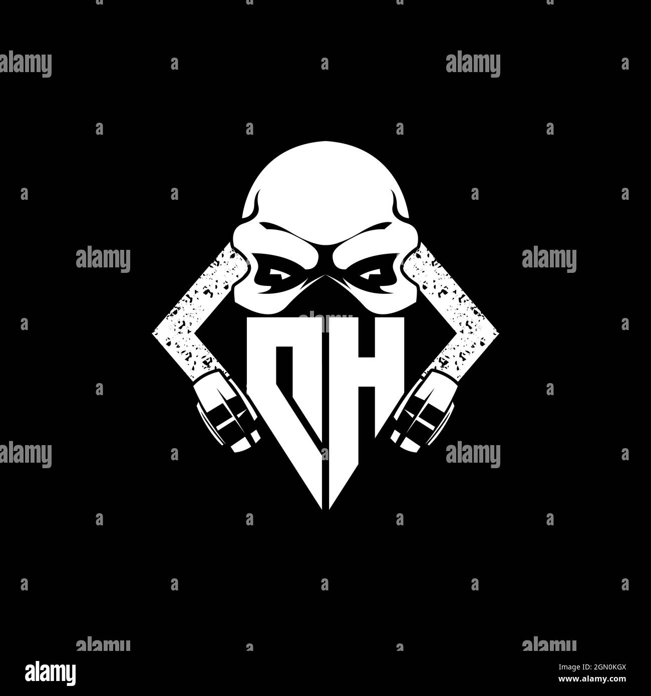DH Monogram ESport Gaming with Skull Mask Shape Style Vector Stock Vector