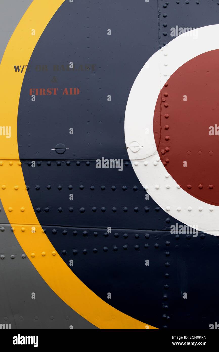 Close up section of circular Royal Airforce paint markings on an