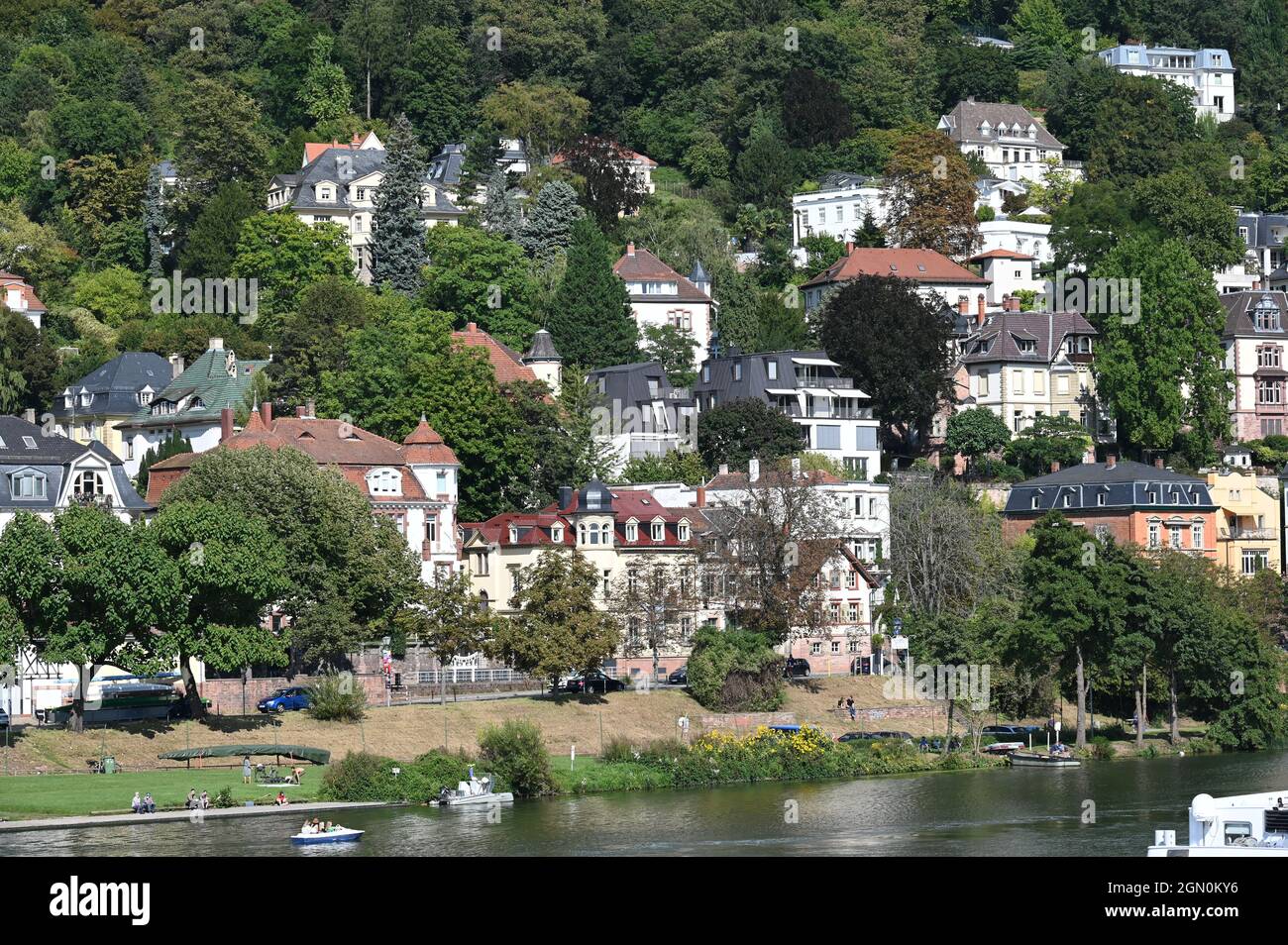Villas on the banks of the Neckar in Heidelberg Stock Photo