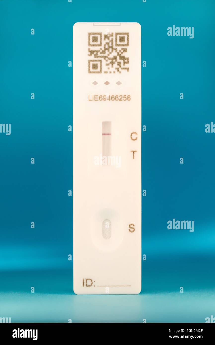 Lateral flow test strip showing a negative Covid 19 test result Stock