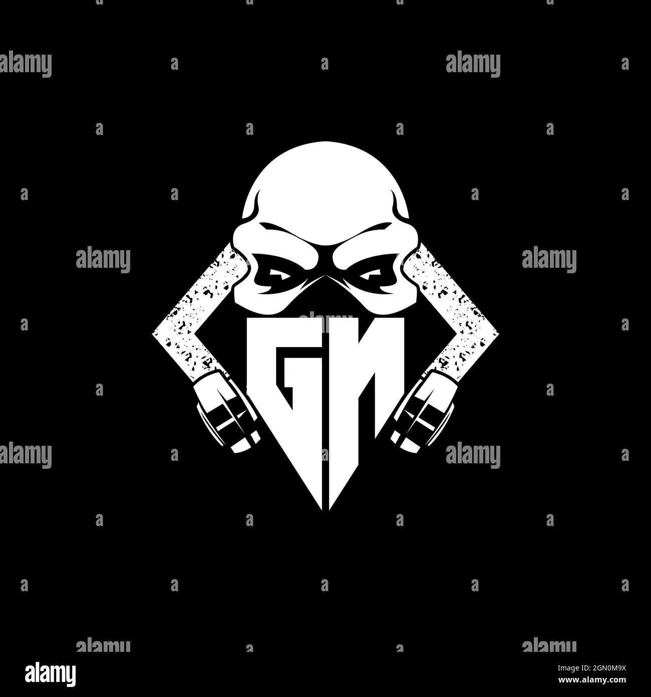 GN Monogram ESport Gaming with Skull Mask Shape Style Vector Stock Vector