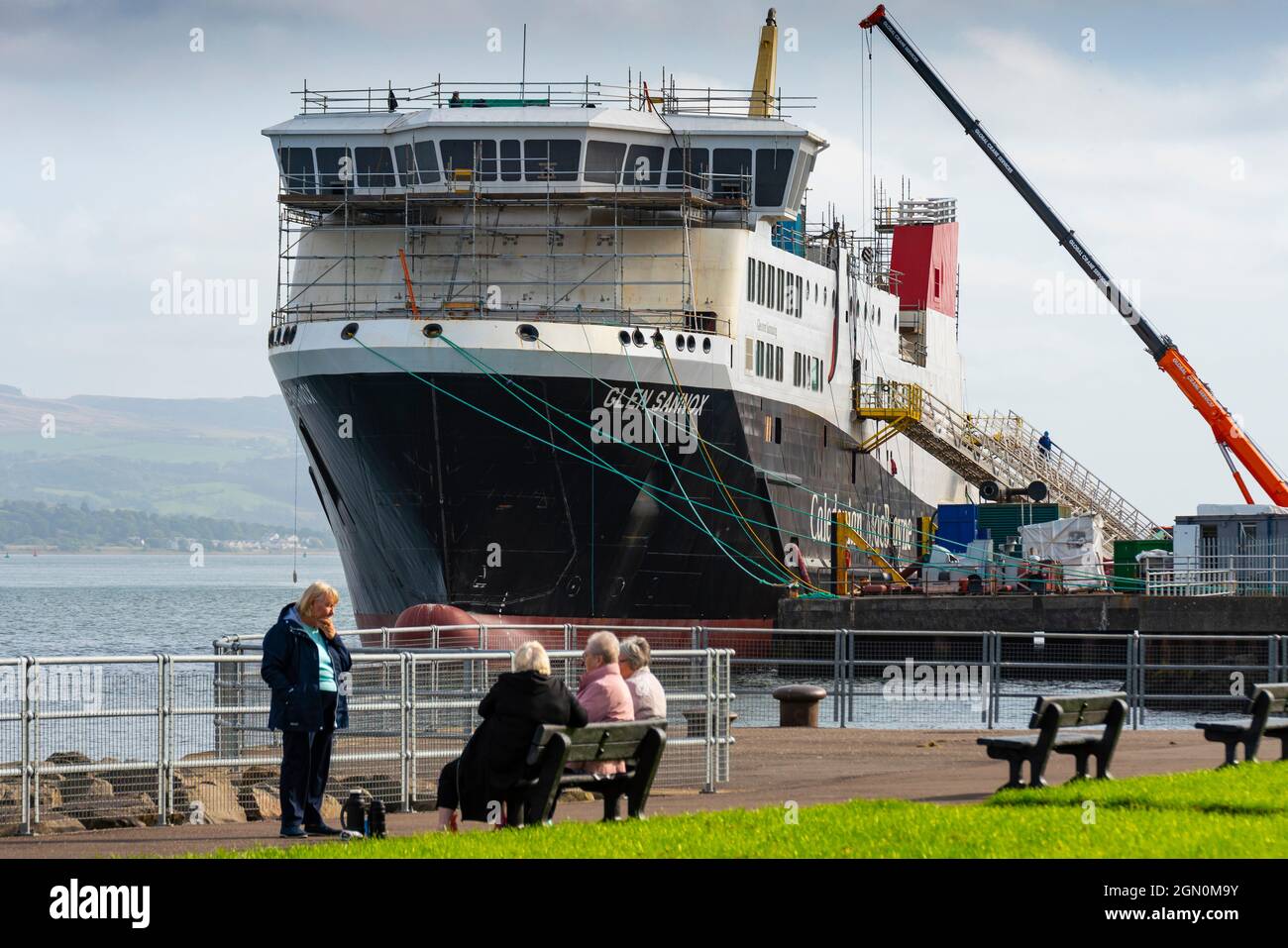 Port Glasgow, Scotland, UK. 21st September 2021, View of controversial Caledonian Macbrayne ferry under fabrication at Ferguson Marine shipyard on lower River Clyde at Port Glasgow, Inverclyde. Iain Masterton/Alamy Live News Stock Photo