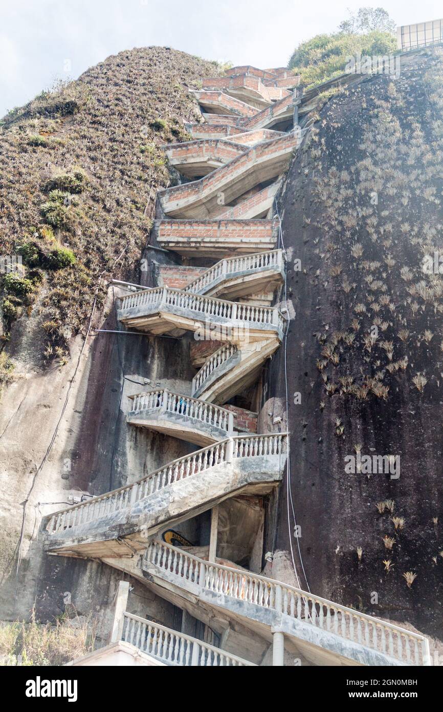 Steep steps rising up Piedra el Penol, Colombia. Stock Photo